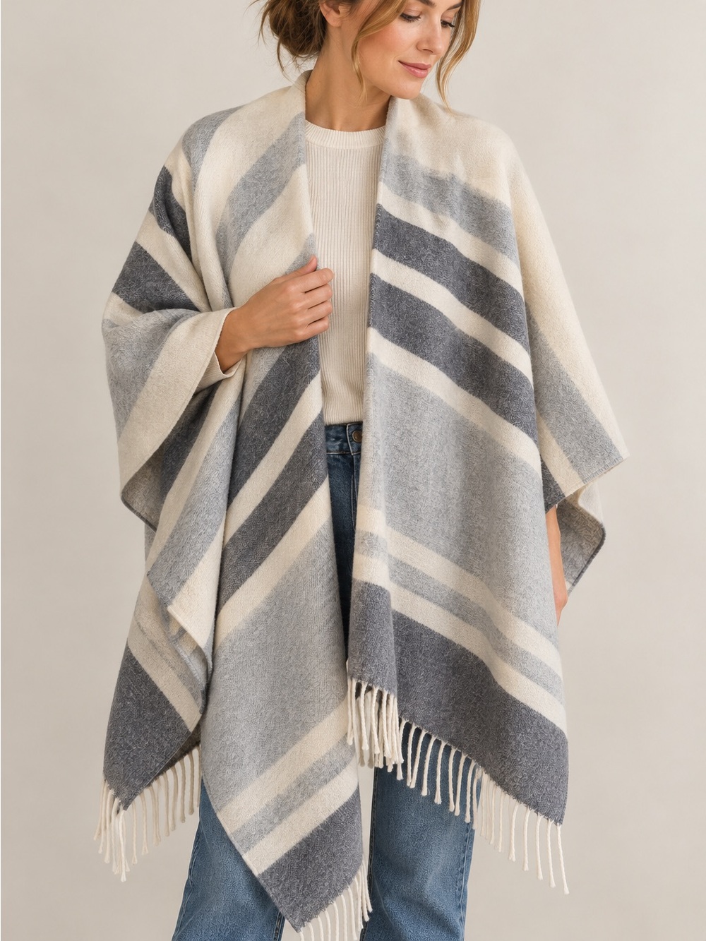 Banana Republic Italian Wool Striped Cape Wrap